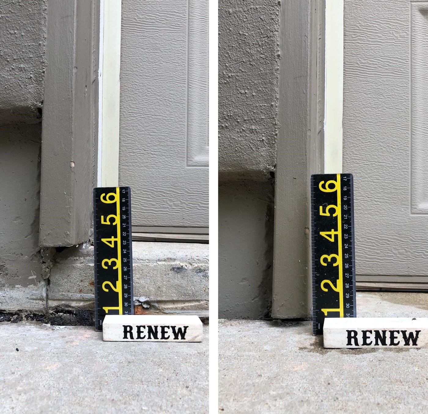 Sinking driveway before and after repair Kansas City area